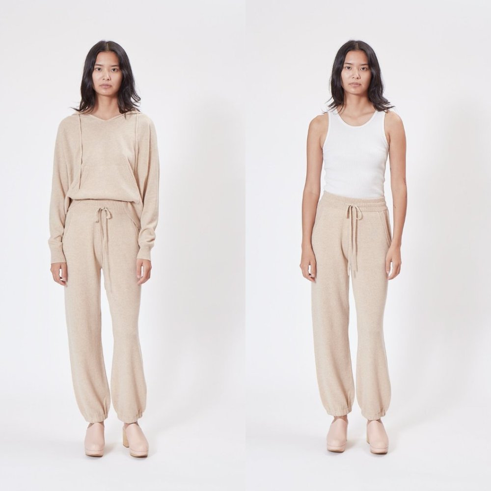 Nili Lotan Cashmere Knit Sweatpants in Oatmeal Drawstring Waistband Athletic
